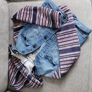 Juniors' Wallflower Dreamer Knit-Sleeve Hooded Jean Jacket Size S